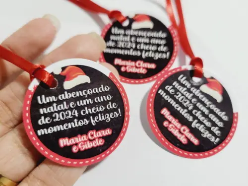 Tag para Presente de Natal Boas Festas com Fita de Cetim