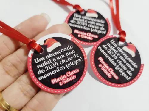 Tag para Presente de Natal Boas Festas com Fita de Cetim