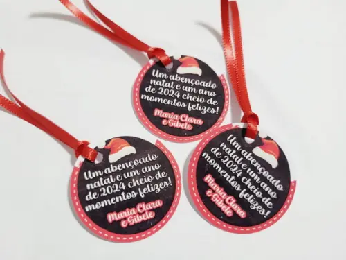 Tag para Presente de Natal Boas Festas com Fita de Cetim