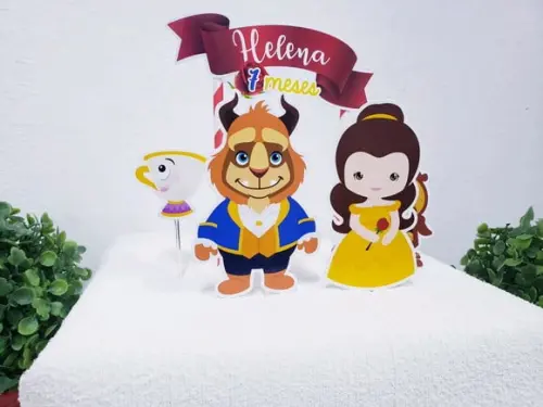 Topo de Bolo a Bela e a Fera Cake Topper Mesversário