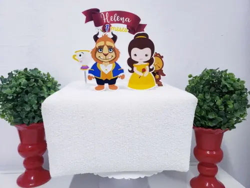 Topo de Bolo a Bela e a Fera Cake Topper Mesversário