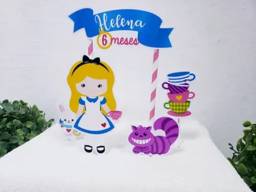 Topo de Bolo Alice no País das Maravilhas Topper Mesversário