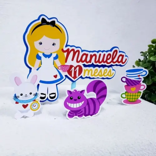 Topo de Bolo Alice com Apliques Mesversário