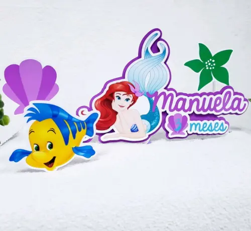 Topo de Bolo Ariel Pequena Sereia com Apliques Mesversário