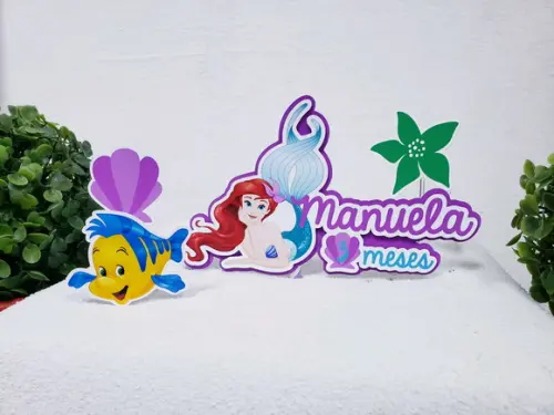 Topo de Bolo Ariel Pequena Sereia com Apliques Mesversário