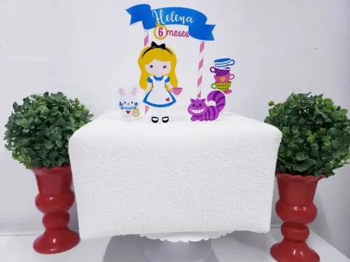 Topo de Bolo Alice no País das Maravilhas Topper Mesversário