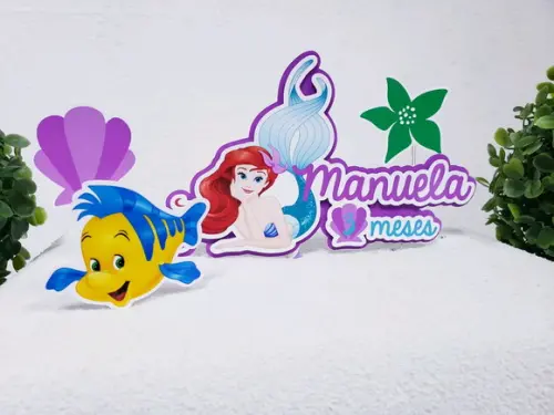 Topo de Bolo Ariel Pequena Sereia com Apliques Mesversário