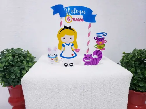 Topo de Bolo Alice no País das Maravilhas Topper Mesversário