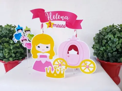 Topo de Bolo Bela Adormecida Cake Topper Mesversário