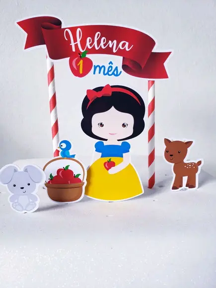 Topo de Bolo Branca de Neve Cake Topper Mesversário