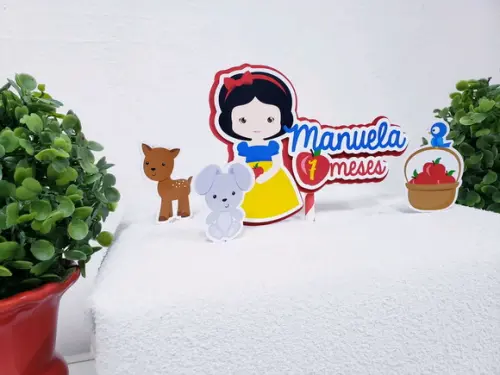 Topo de Bolo Branca de Neve com Apliques Mesversário