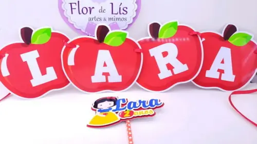 Topo de Bolo e Bandeirola Branca de Neve Festa em Casa