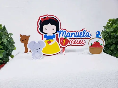 Topo de Bolo Branca de Neve com Apliques Mesversário