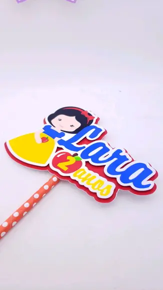 Topo de Bolo e Bandeirola Branca de Neve Festa em Casa