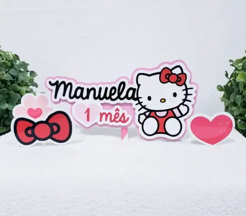 Topo de Bolo Hello Kitty com Apliques Mesversário