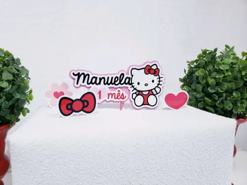 Topo de Bolo Hello Kitty com Apliques Mesversário