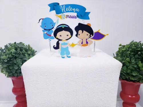 Topo de Bolo Jasmine e Aladin Topper Mesversário