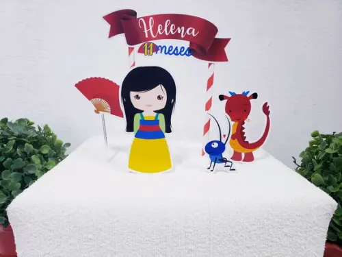 Topo de Bolo Mulan Topper Mesversário