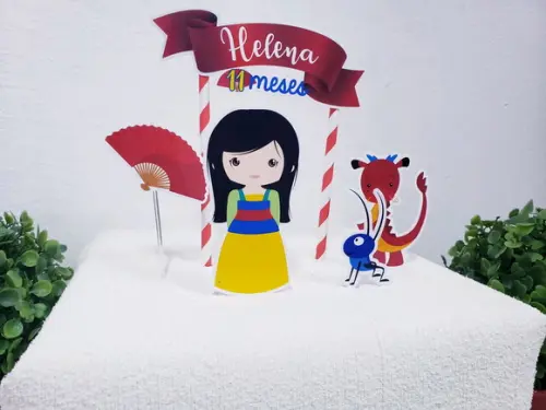 Topo de Bolo Mulan Topper Mesversário
