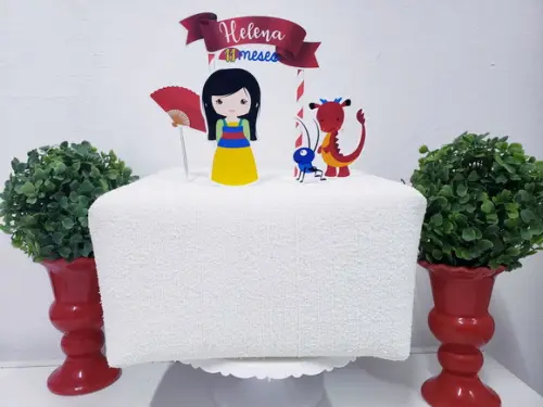 Topo de Bolo Mulan Topper Mesversário