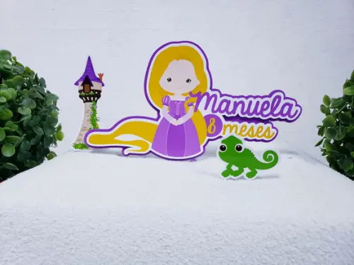 Topo de Bolo Rapunzel Enrolados com Apliques Mesversário