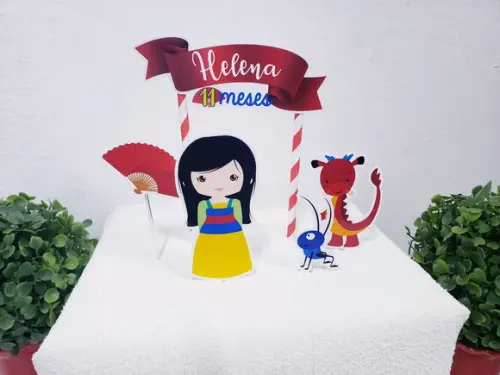 Topo de Bolo Mulan Topper Mesversário