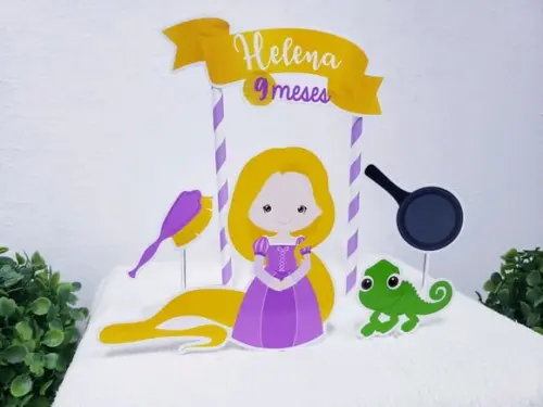 Topo de Bolo Rapunzel Enrolados Topper Mesversário