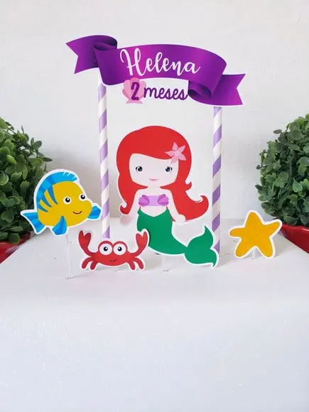 Topo de Bolo Sereia Ariel Cake Topper Mesversário