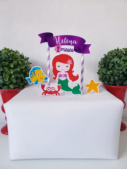 Topo de Bolo Sereia Ariel Cake Topper Mesversário