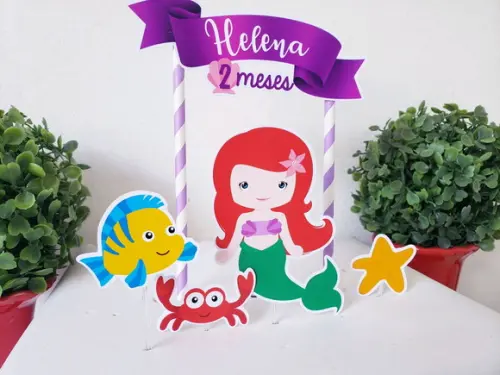 Topo de Bolo Sereia Ariel Cake Topper Mesversário