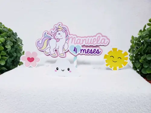 Topo de Bolo Unicórnio com Apliques Mesversário
