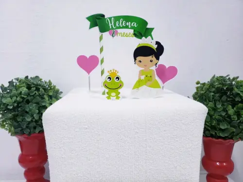 Topo de Bolo Tiana Princesa e o Sapo Topper Mesversário