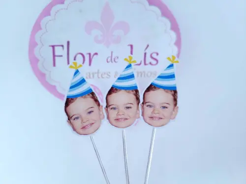 Topper de Doce Azul Listrado Rostinho do Bebê com Foto