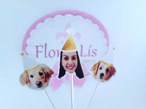 Topper de Doce com Foto Meu Pet e Eu Festa Personalizada
