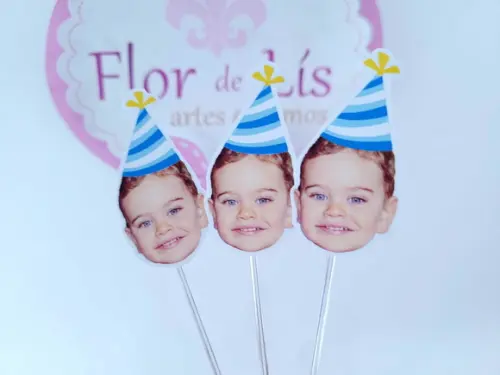 Topper de Doce Azul Listrado Rostinho do Bebê com Foto