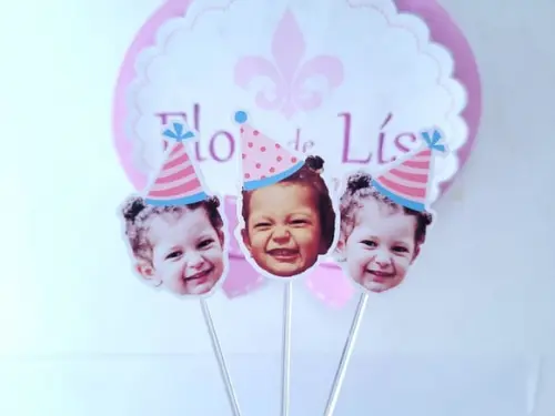 Topper de Doce Rosa e Azul Rostinho do Bebê com Foto