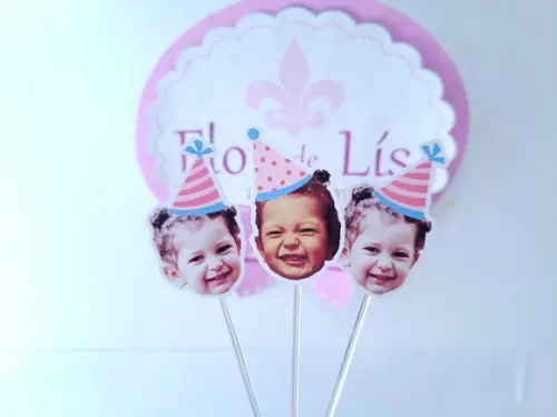 Topper de Doce Rosa e Azul Rostinho do Bebê com Foto
