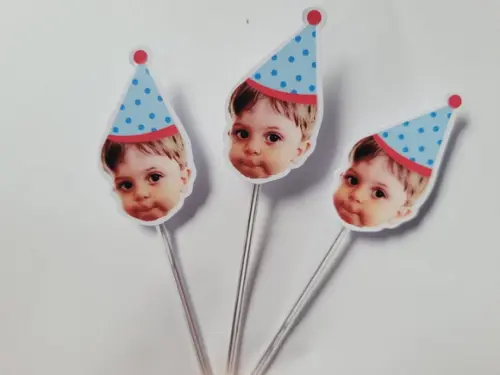 Topper de Doce Rostinho do Bebê com Foto e Chapeuzinho