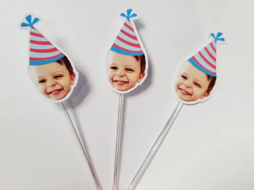 Topper de Doce Rostinho do Bebê com Foto e Chapeuzinho