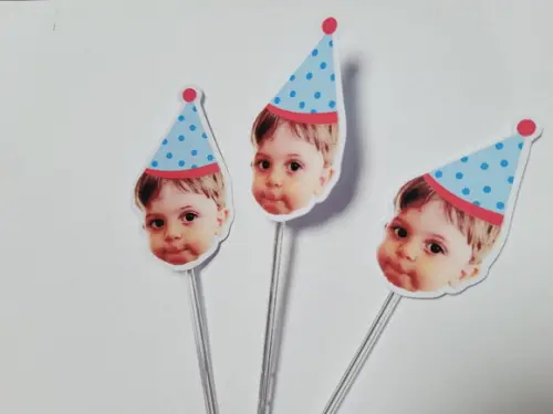 Topper de Doce Rostinho do Bebê com Foto e Chapeuzinho