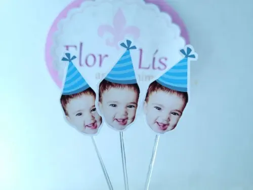 Topper de Doce Rostinho do Bebê com Foto e Chapeuzinho Azul