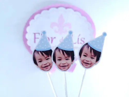 Topper de Doce Rostinho do Bebê com Foto e Chapeuzinho Baby