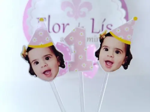 Topper de Doce Rostinho Margaridas com Foto e Chapeuzinho