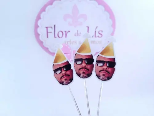 Topper de Doce Rosto Adulto com Foto Divertida Dourado