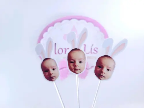 Topper de Doces Foto Bebê Orelhinha de Coelho Páscoa