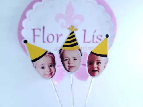 Topper de Doces Rostinho Abelha com Foto e Chapeuzinho
