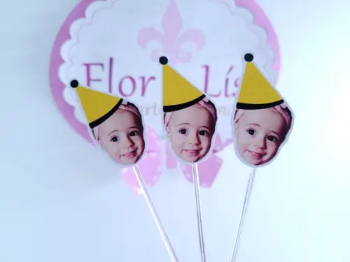 Topper de Doces Rostinho Abelha com Foto e Chapeuzinho