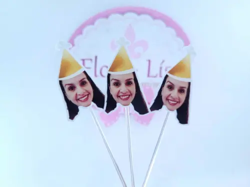 Topper de Doces Rostinho Adulto com Foto Bege e Dourado