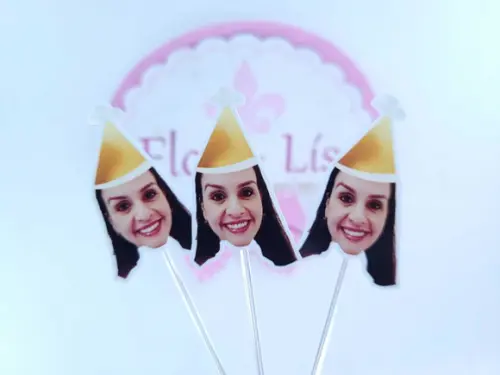 Topper de Doces Rostinho Adulto com Foto Bege e Dourado