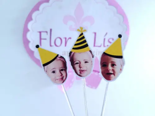 Topper de Doces Rostinho Abelhinha com Foto do Bebê
